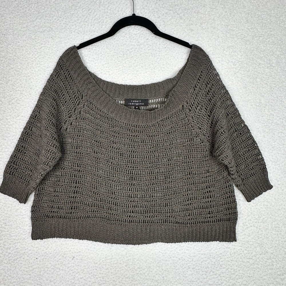 Crochet Cropped Knit Top Womens M Brown Beachy Boho‎ Festival Resort Boxy
